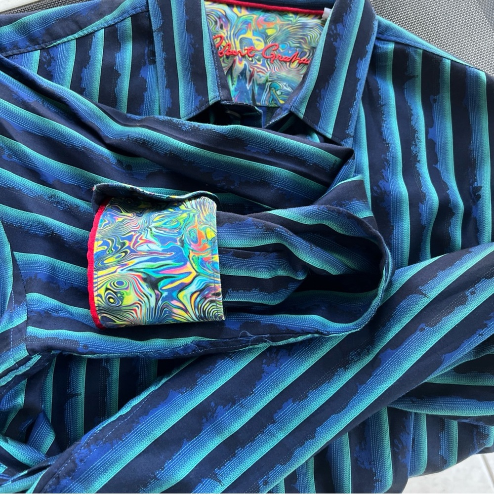Robert Graham Limited Edition Men's Blue Striped Shirt vibrant unique
